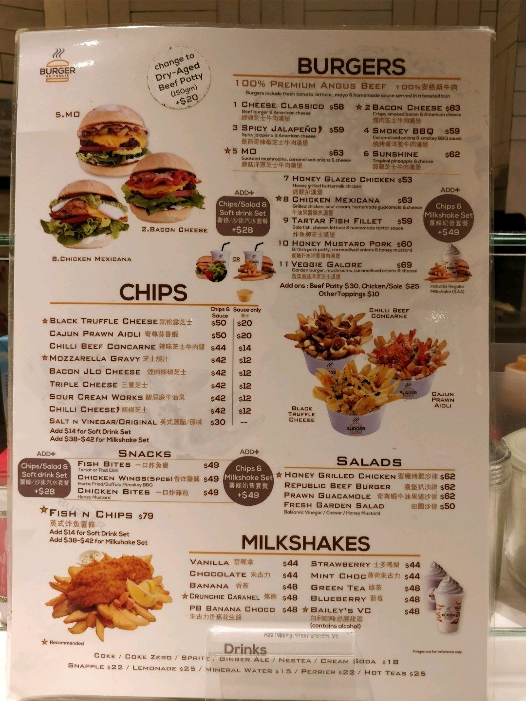 thực đơn đa dạng của nhà hàng Burger Republic