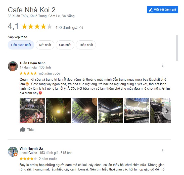 những quán cà phê cá Koi ở Đà Nẵng