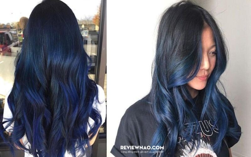 tóc highlight xanh dương đen