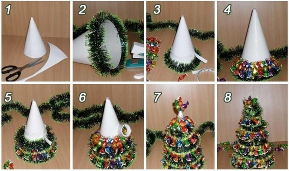 Cách làm cây thông Noel bằng dây kim tuyến từ bìa carton
