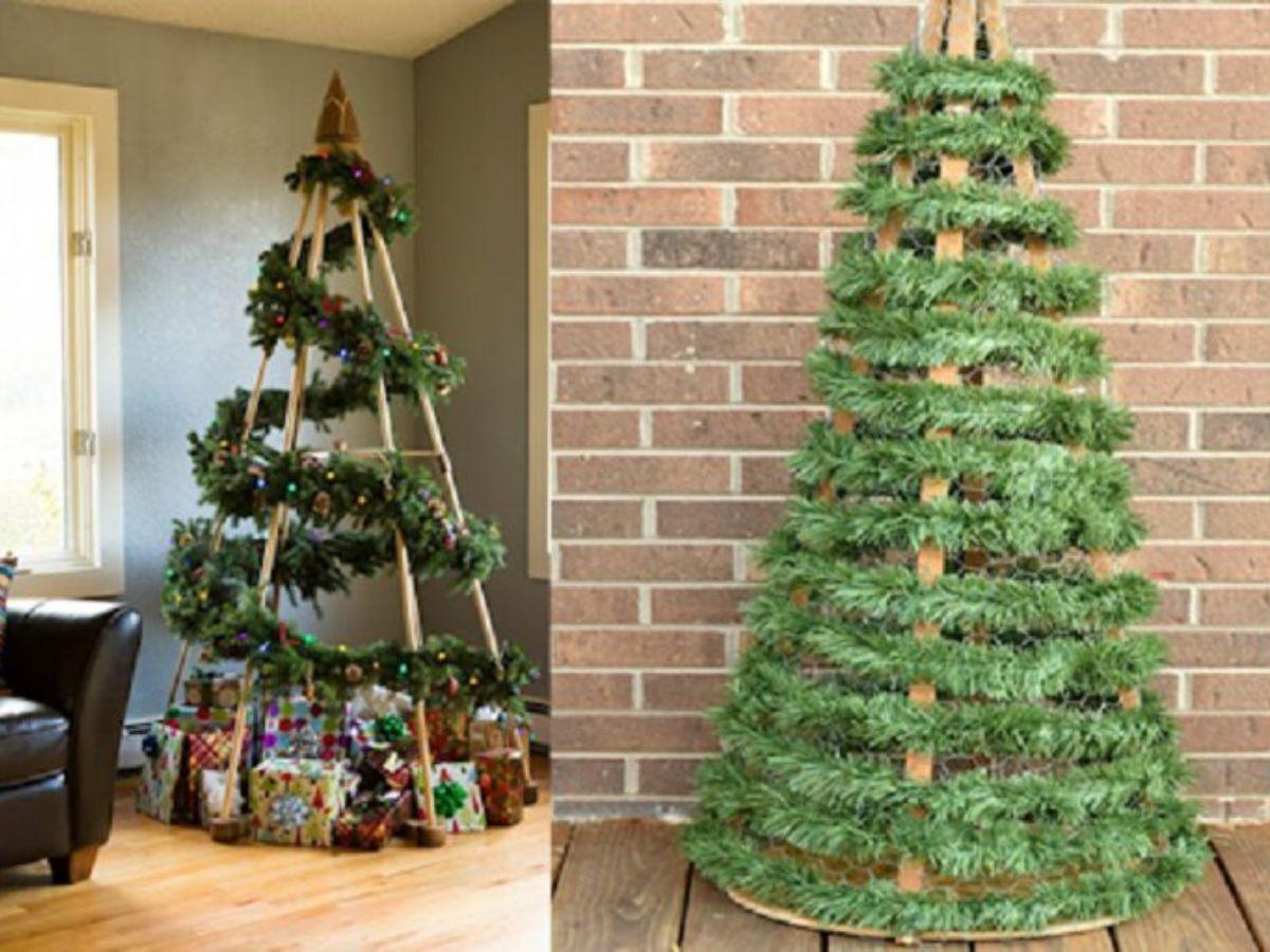 Cách làm cây thông Noel bằng dây kim tuyến và cây gỗ